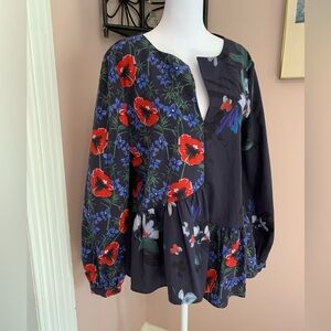 French Connection Large Floral Spring colorful cute blouse top dressy